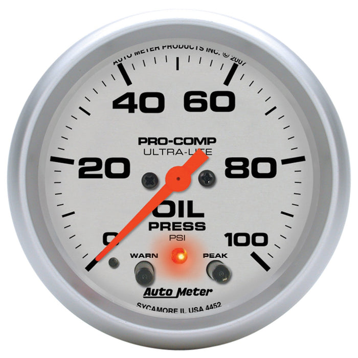 AutoMeter 4452 GAUGE; OIL PRESS; 2 5/8in.; 100PSI; DIGITAL STEPPER MOTOR W/PEAK/WRN; ULTRA-LITE - Truck Part Superstore