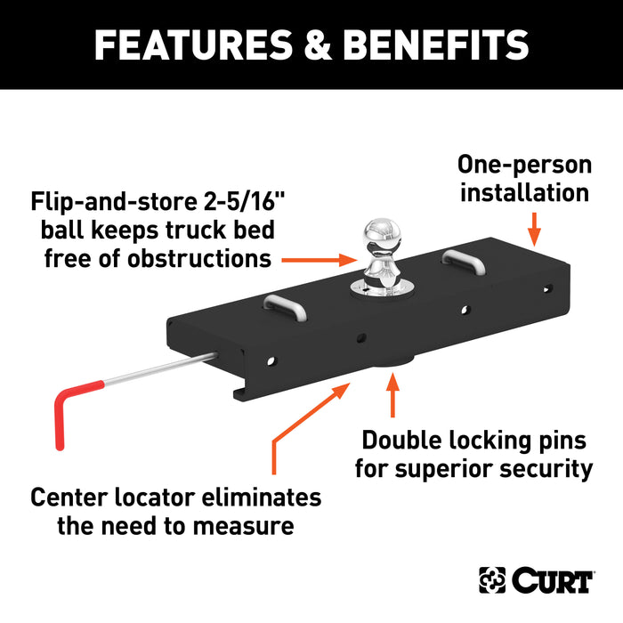 CURT 60611 Double Lock EZr Gooseneck Hitch; 2-5/16in. Ball; 30K (Brackets Required) - Truck Part Superstore