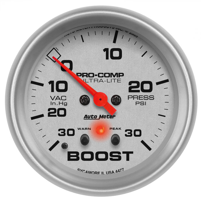 AutoMeter 4477 GAUGE; VAC/BOOST; 2 5/8in.; 30INHG-30PSI; STEPPER MOTOR W/PEAK/WARN; ULTRA-LITE - Truck Part Superstore