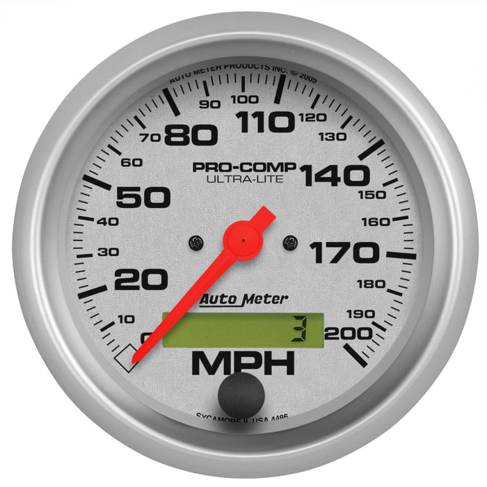 AutoMeter 4486 GAUGE; SPEEDO; 3 3/8in.; 200MPH; ELEC. PROGRAM W/LCD ODO; ULTRA-LITE - Truck Part Superstore