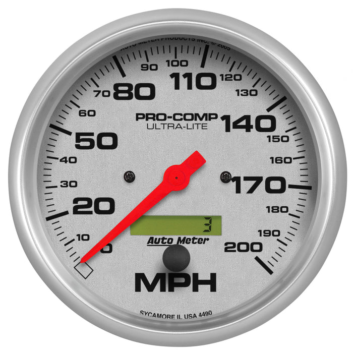 AutoMeter 4490 GAUGE; SPEEDO; 5in.; 200MPH; ELEC. PROGRAM W/LCD ODO; ULTRA-LITE - Truck Part Superstore