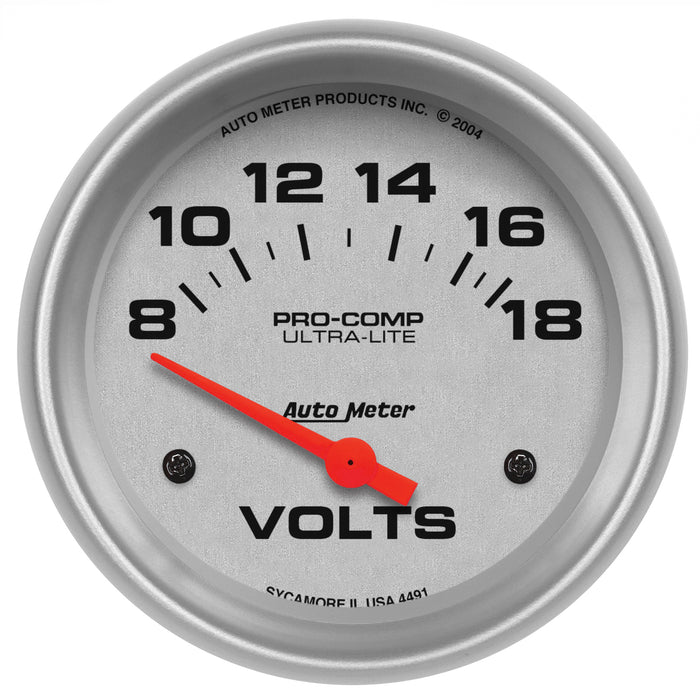 AutoMeter 4491 GAUGE; VOLTMETER; 2 5/8in.; 18V; ELECTRIC; ULTRA-LITE - Truck Part Superstore