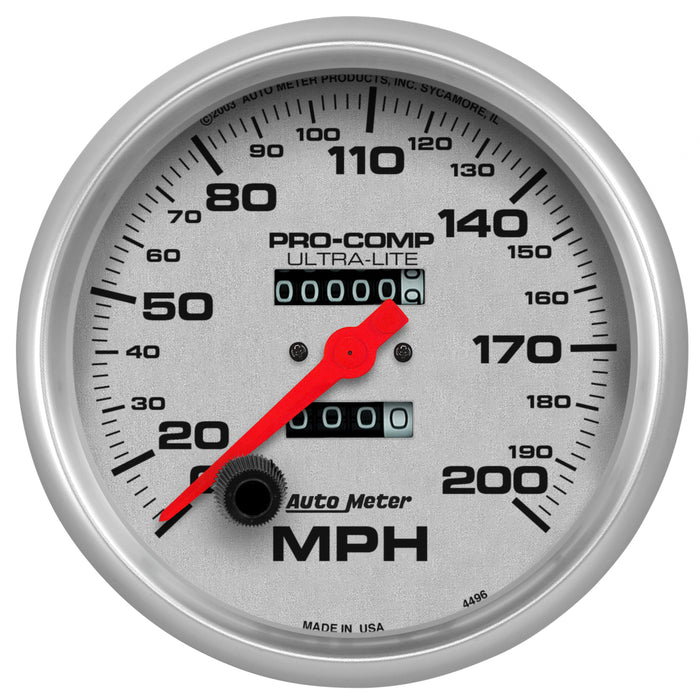 AutoMeter 4496 GAUGE; SPEEDOMETER; 5in.; 200MPH; MECHANICAL; ULTRA-LITE - Truck Part Superstore