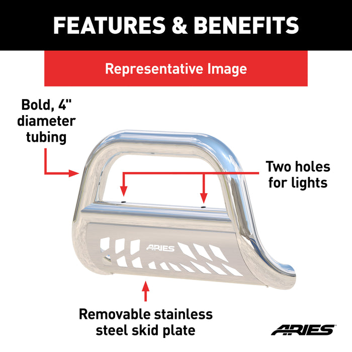 ARIES 45-2004 Big Horn 4in. Polished Stainless Bull Bar; Select Toyota Sequoia; Tundra - Truck Part Superstore