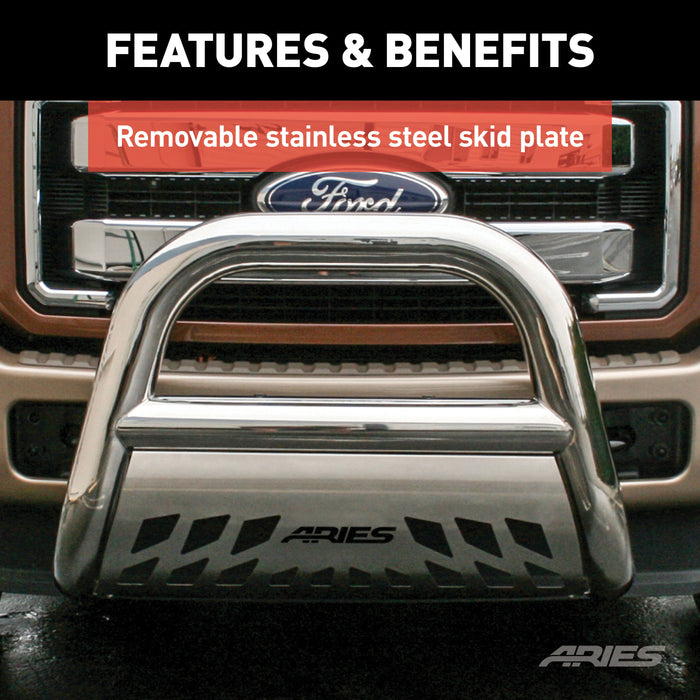 ARIES 45-4013 Big Horn 4in. Polished Stainless Bull Bar; Select Silverado; Sierra 2500; 3500 H - Truck Part Superstore