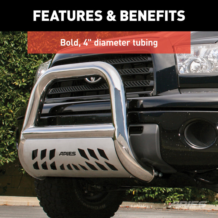 ARIES 45-4016 Big Horn 4" Polished Stainless Bull Bar, Select Chevrolet, GMC - Truck Part Superstore