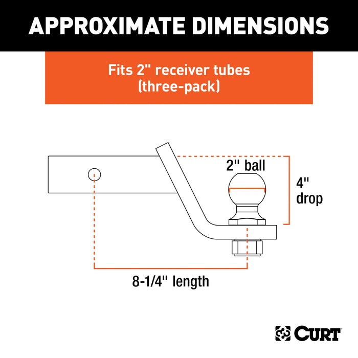 CURT 45057 Loaded Ball Mounts with 2in. Balls (2in. Shank; 7;500 lbs.; 4in. Drop; 3-Pack) - Truck Part Superstore