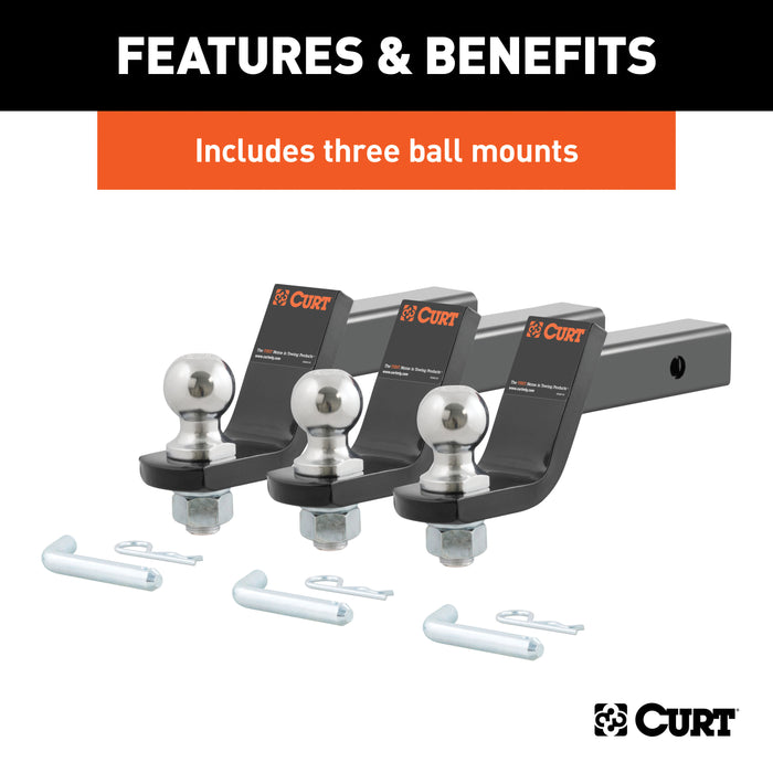 CURT 45057 Loaded Ball Mounts with 2in. Balls (2in. Shank; 7;500 lbs.; 4in. Drop; 3-Pack) - Truck Part Superstore