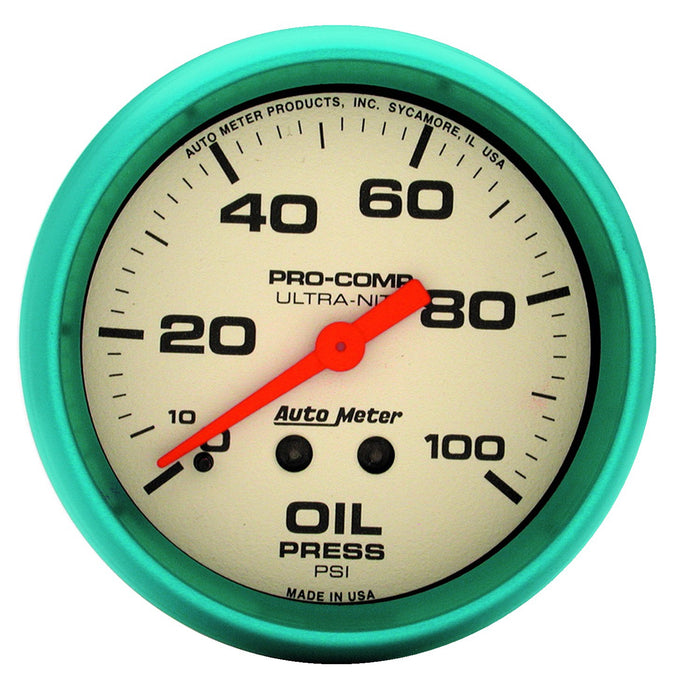 AutoMeter 4521 GAUGE; OIL PRESS; 2 5/8in.; 100PSI; MECH.; GLOW IN THE DARK; ULTRA-NITE - Truck Part Superstore