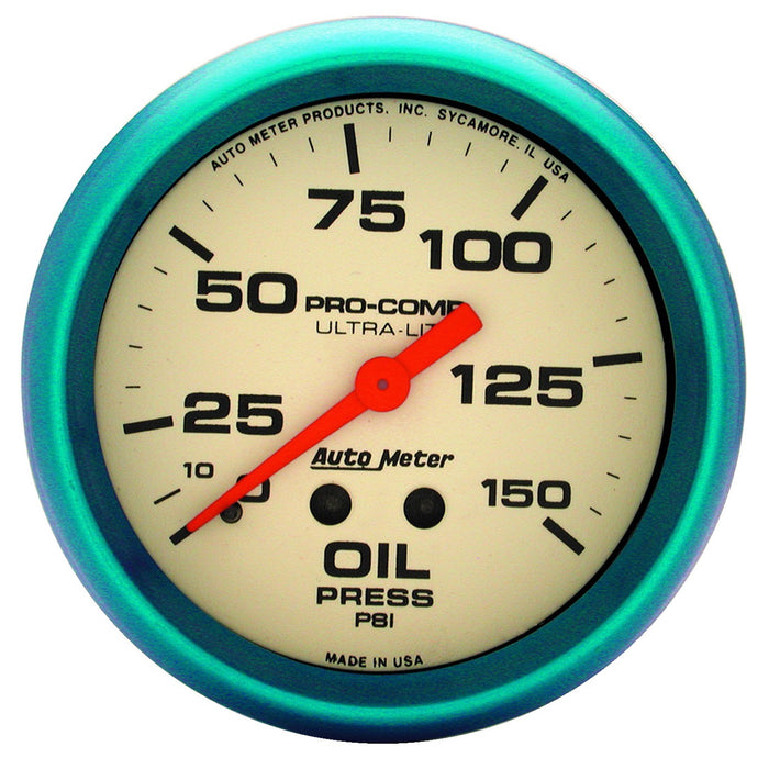 AutoMeter 4523 GAUGE; OIL PRESS; 2 5/8in.; 150PSI; MECH.; GLOW IN THE DARK; ULTRA-NITE - Truck Part Superstore
