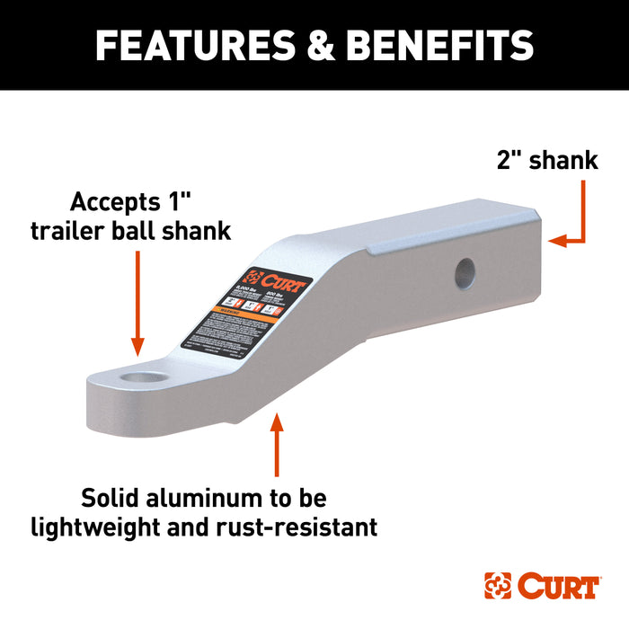 CURT 45360 Aluminum Ball Mount (2in. Shank; 8;000 lbs; 2in. Drop; 8-1/2in. Long) - Truck Part Superstore