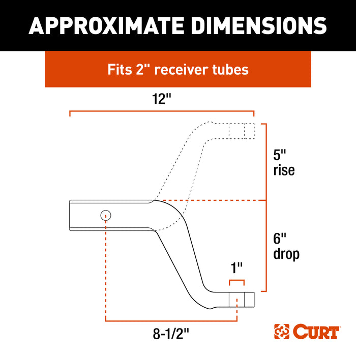 CURT 45362 Aluminum Ball Mount (2in. Shank; 8;000 lbs; 6in. Drop; 8-1/2in. Long) - Truck Part Superstore