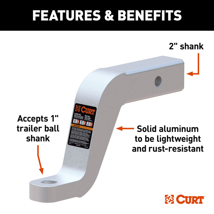 CURT 45362 Aluminum Ball Mount (2in. Shank; 8;000 lbs; 6in. Drop; 8-1/2in. Long) - Truck Part Superstore