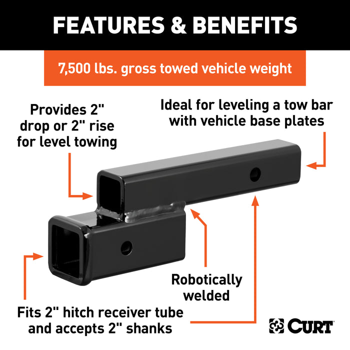CURT 45797 CURT 45797 Trailer Hitch Adapter; 2-Inch Receiver; 2-In Drop or Rise; 7;500 lbs - Truck Part Superstore