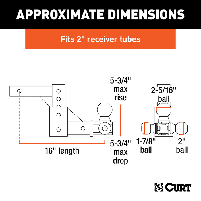 CURT 45799 Adjustable Tri-Ball Mount (2in. Shank; 1-7/8in.; 2in./2-5/16in. Balls) - Truck Part Superstore