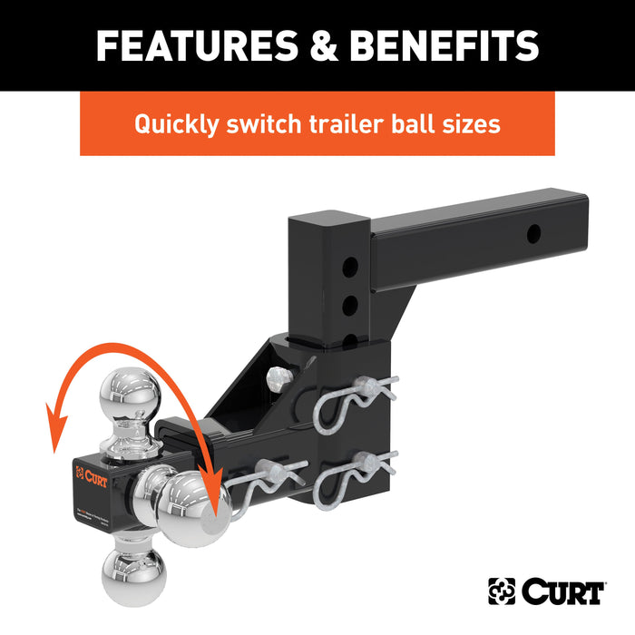 CURT 45799 Adjustable Tri-Ball Mount (2in. Shank; 1-7/8in.; 2in./2-5/16in. Balls) - Truck Part Superstore