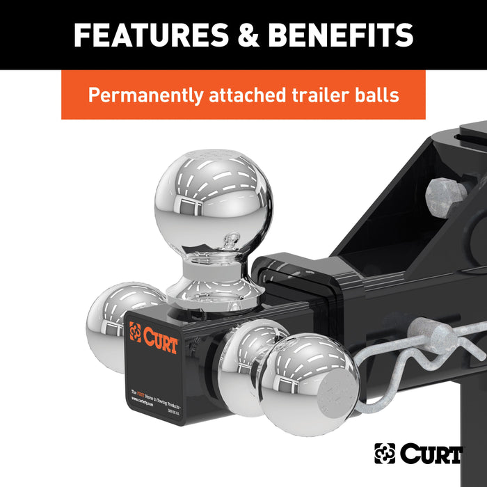 CURT 45799 Adjustable Tri-Ball Mount (2in. Shank; 1-7/8in.; 2in./2-5/16in. Balls) - Truck Part Superstore