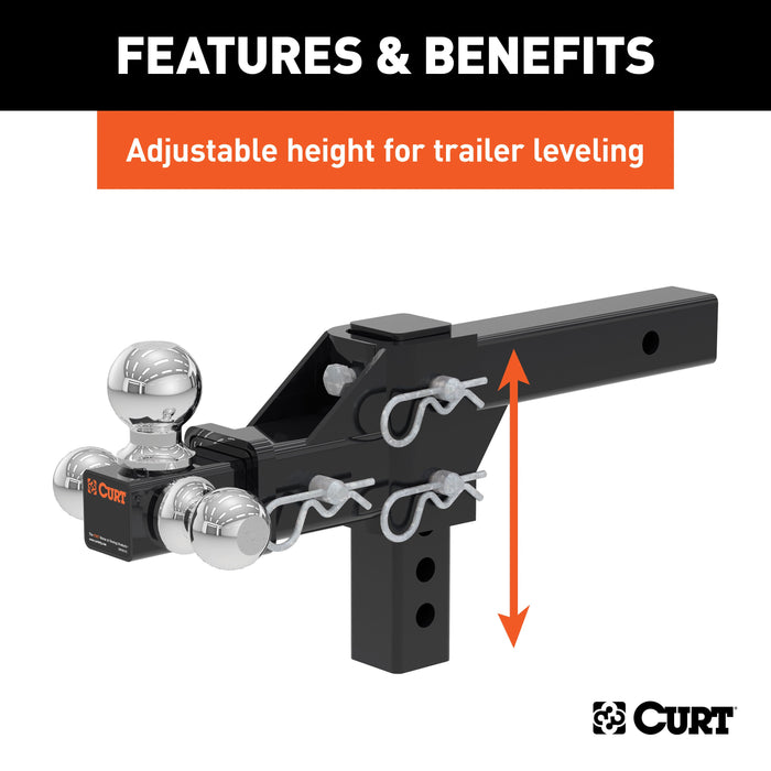 CURT 45799 Adjustable Tri-Ball Mount (2in. Shank; 1-7/8in.; 2in./2-5/16in. Balls) - Truck Part Superstore