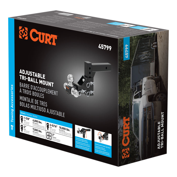 CURT 45799 Adjustable Tri-Ball Mount (2in. Shank; 1-7/8in.; 2in./2-5/16in. Balls) - Truck Part Superstore