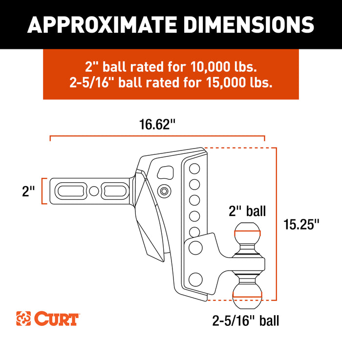 CURT 45951 Rebellion XD Adjustable Cushion Hitch (2in. Shank; 2in.; 2-5/16in. Balls; 15K) - Truck Part Superstore
