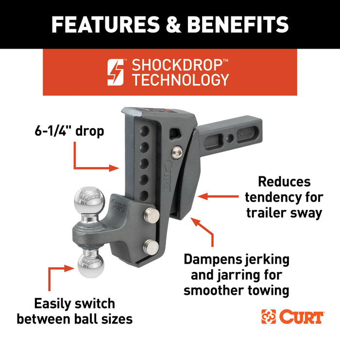 CURT 45951 Rebellion XD Adjustable Cushion Hitch (2in. Shank; 2in.; 2-5/16in. Balls; 15K) - Truck Part Superstore