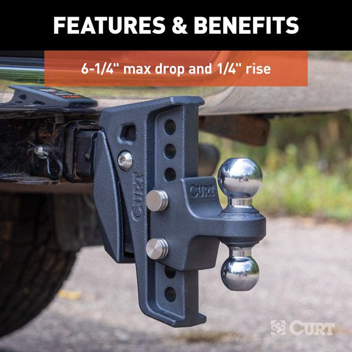 CURT 45951 Rebellion XD Adjustable Cushion Hitch (2in. Shank; 2in.; 2-5/16in. Balls; 15K) - Truck Part Superstore