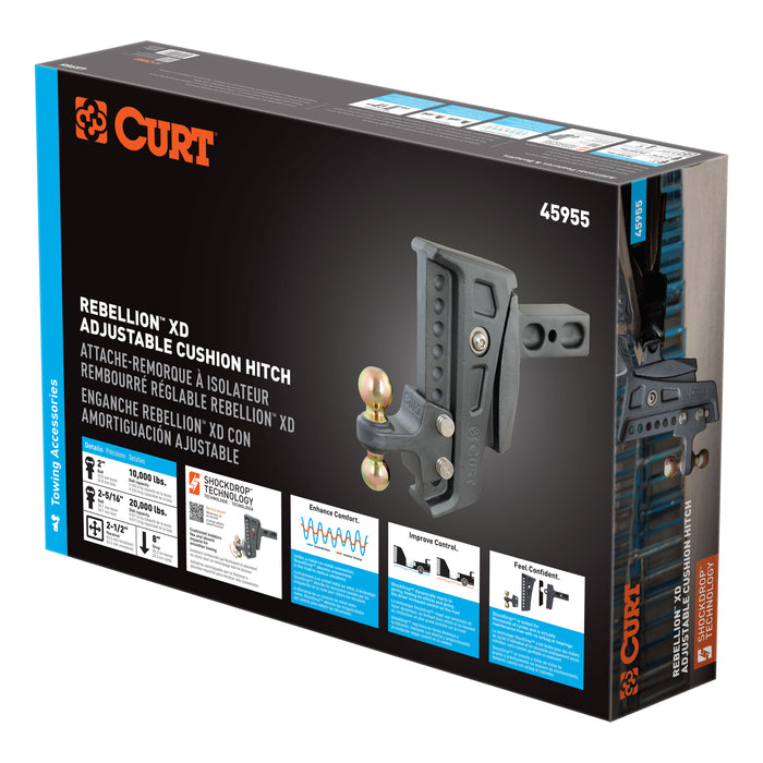 CURT 45955 Rebellion XD Adjustable Cushion Hitch (2-1/2in. Shank; 2in.; 2-5/16in. Balls; 20 - Truck Part Superstore