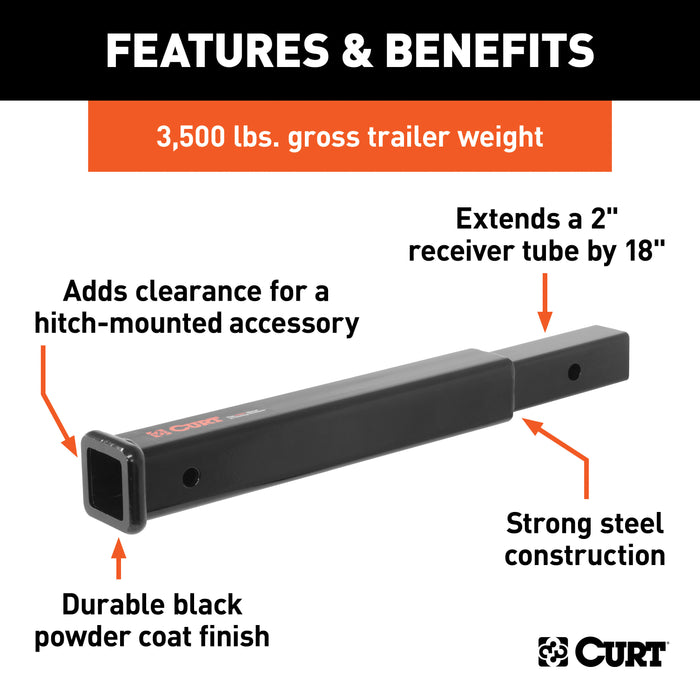 CURT 45796 CURT 45796 18-Inch Long Trailer Hitch Extension for 2-Inch Receiver; 3;500 lbs - Truck Part Superstore