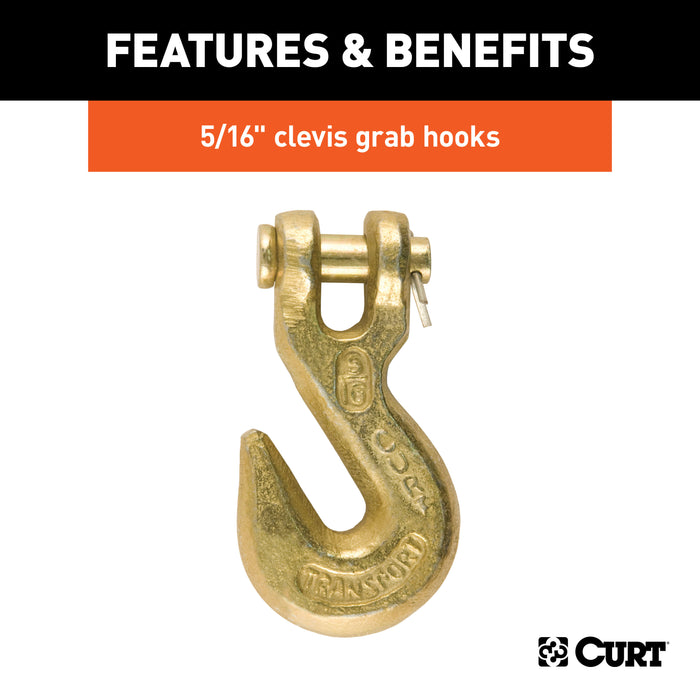 CURT 80306 16ft. Transport Binder Safety Chain with 2 Clevis Hooks (18;800 lbs; Yellow Zinc - Truck Part Superstore