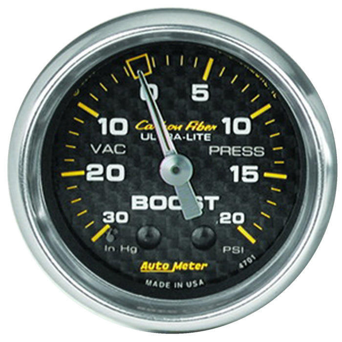 AutoMeter 4701 GAUGE; VAC/BOOST; 2 1/16in.; 30INHG-20PSI; MECHANICAL; CARBON FIBER - Truck Part Superstore