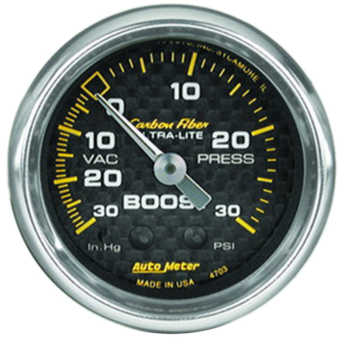 AutoMeter 4703 GAUGE; VAC/BOOST; 2 1/16in.; 30INHG-30PSI; MECHANICAL; CARBON FIBER - Truck Part Superstore