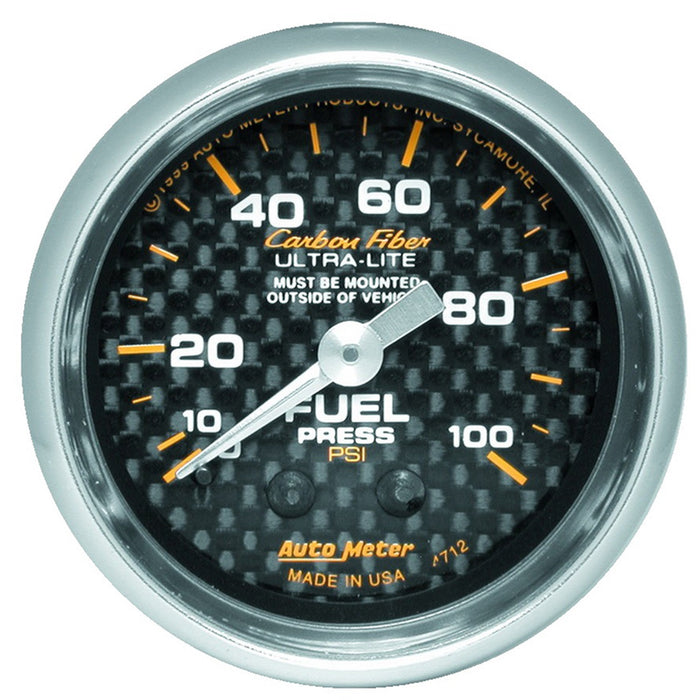 AutoMeter 4712 GAUGE; FUEL PRESSURE; 2 1/16in.; 100PSI; MECHANICAL; CARBON FIBER - Truck Part Superstore