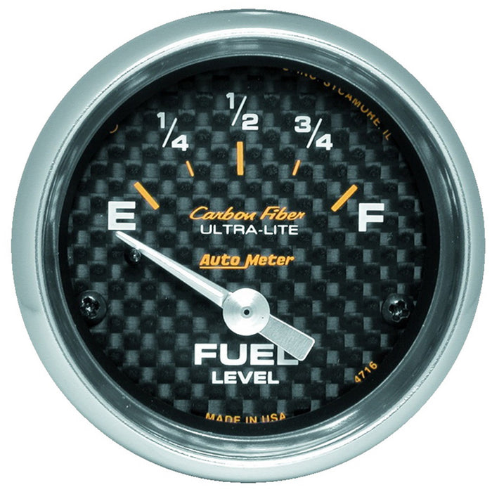 AutoMeter 4716 GAUGE; FUEL LEVEL; 2 1/16in.; 240OE TO 33OF; ELEC; CARBON FIBER - Truck Part Superstore