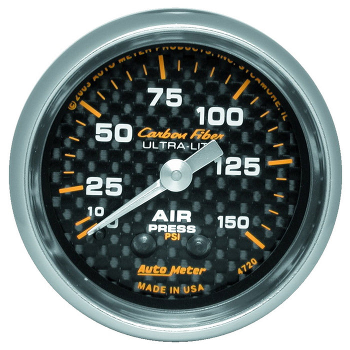 AutoMeter 4720 GAUGE; AIR PRESSURE; 2 1/16in.; 150PSI; MECHANICAL; CARBON FIBER - Truck Part Superstore