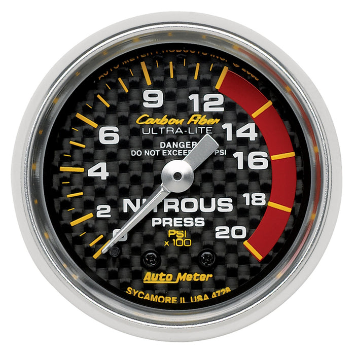 AutoMeter 4728 GAUGE; NITROUS PRESSURE; 2 1/16in.; 1600PSI; MECHANICAL; CARBON FIBER - Truck Part Superstore