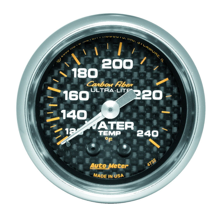 AutoMeter 4732 GAUGE; WATER TEMP; 2 1/16in.; 120-240deg.F; MECHANICAL; CARBON FIBER - Truck Part Superstore
