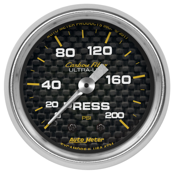 AutoMeter 4734 GAUGE; PRESSURE; 2 1/16in.; 200PSI; MECHANICAL; CARBON FIBER - Truck Part Superstore