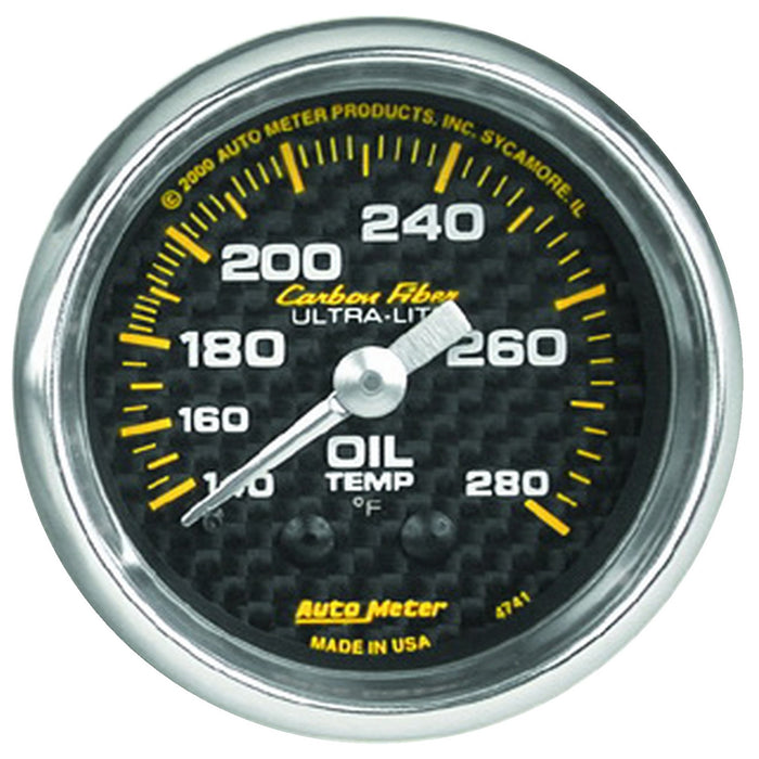 AutoMeter 4741 GAUGE; OIL TEMP; 2 1/16in.; 140-280deg.F; MECHANICAL; CARBON FIBER - Truck Part Superstore
