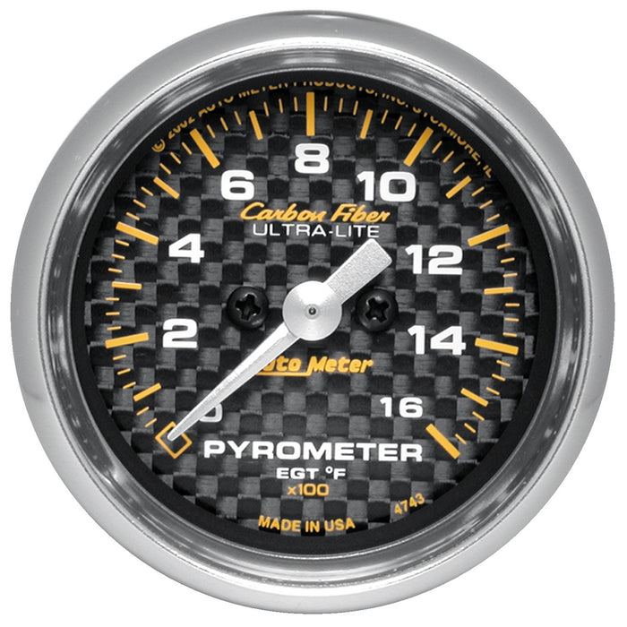 AutoMeter 4744 GAUGE; PYROMETER (EGT); 2 1/16in.; 1600deg.F; STEPPER MOTOR; CARBON FIBER - Truck Part Superstore