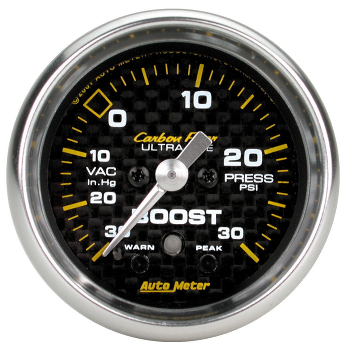 AutoMeter 4777 GAUGE; VAC/BOOST; 2 1/16in.; 30INHG-30PSI; STEPPER MOTOR W/PK/WRN; CARBON FIBER - Truck Part Superstore