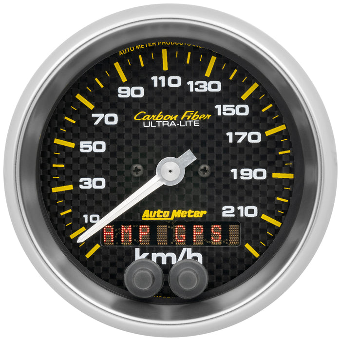AutoMeter 4780-M GAUGE; SPEEDOMETER; 3 3/8in.; 225KM/H; GPS; CARBON FIBER - Truck Part Superstore