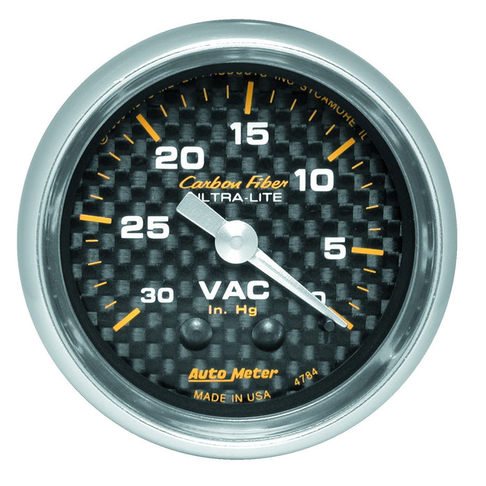 AutoMeter 4784 GAUGE; VACUUM; 2 1/16in.; 30INHG; MECHANICAL; CARBON FIBER - Truck Part Superstore