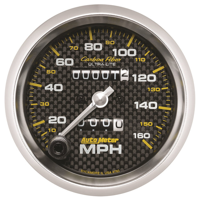 AutoMeter 4793 GAUGE; SPEEDOMETER; 3 3/8in.; 160MPH; MECHANICAL; CARBON FIBER - Truck Part Superstore