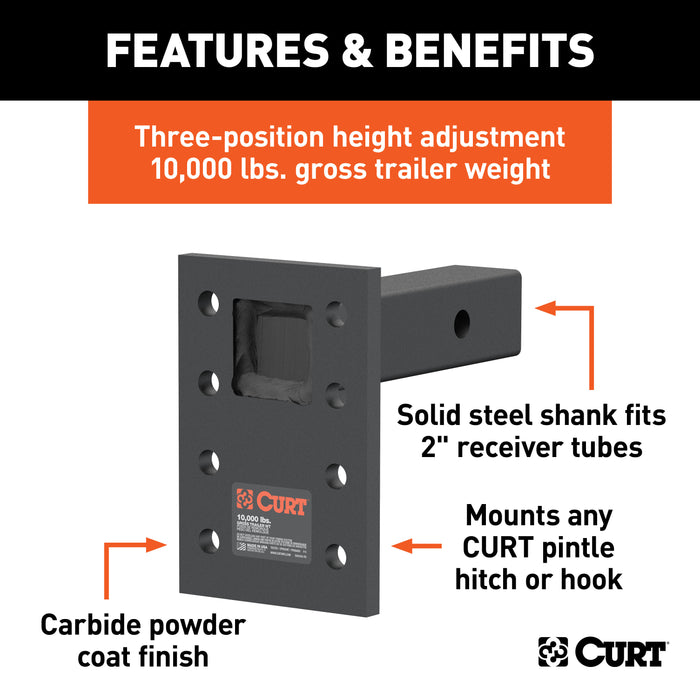 CURT 48323 Adjustable Pintle Mount (2in. Shank; 10;000 lbs.; 7in. High; 6in. Long) - Truck Part Superstore