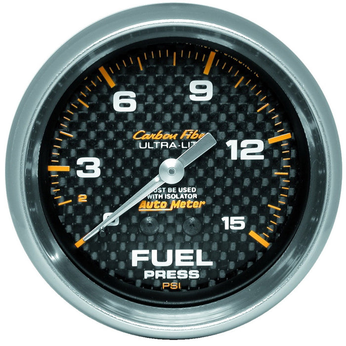 AutoMeter 4813 GAUGE; FUEL PRESSURE; 2 5/8in.; 15PSI; MECH. INCL. ISOLATOR; CARBON FIBER - Truck Part Superstore