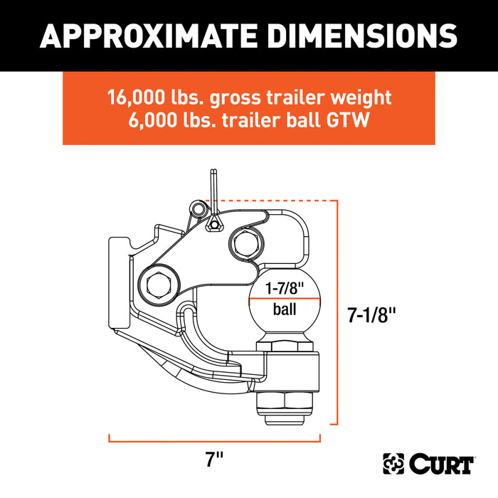 CURT 48180 CURT 48180 Pintle Hitch with 1-7/8-Inch Trailer Ball; 16;000 lbs; Mount Required - Truck Part Superstore