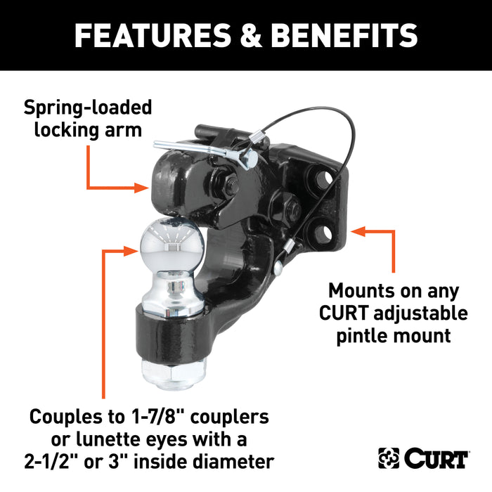 CURT 48180 CURT 48180 Pintle Hitch with 1-7/8-Inch Trailer Ball; 16;000 lbs; Mount Required - Truck Part Superstore