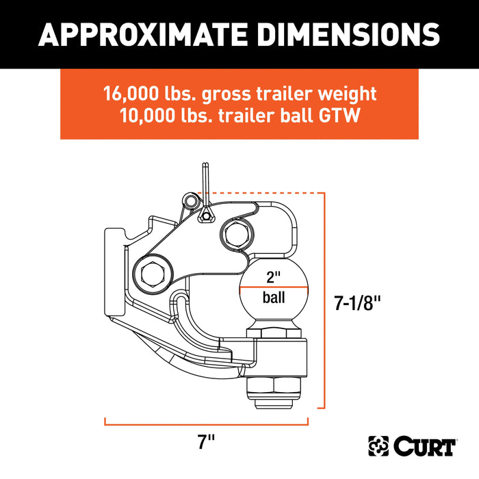 CURT 48190 CURT 48190 Pintle Hitch with 2-Inch Trailer Ball; 16;000 lbs; Mount Required - Truck Part Superstore