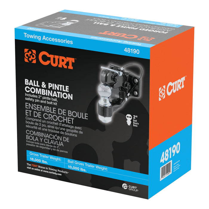 CURT 48190 CURT 48190 Pintle Hitch with 2-Inch Trailer Ball; 16;000 lbs; Mount Required - Truck Part Superstore