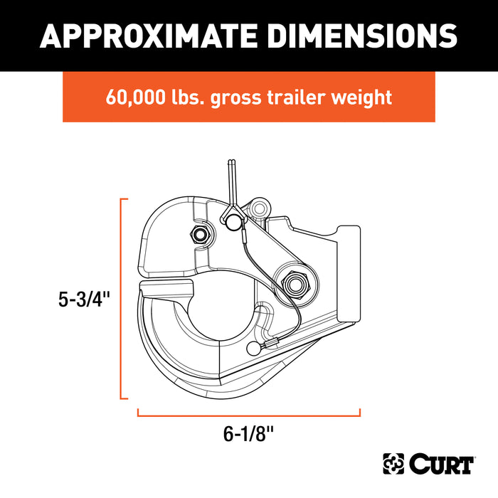CURT 48231 Pintle Hook (60;000 lbs.; 2-1/2in. or 3in. Lunette Rings) - Truck Part Superstore